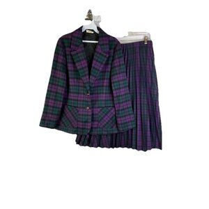 Vintage Purple and Green Plaid Skirt Suit